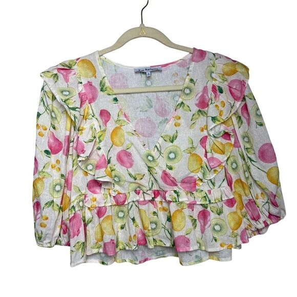 En Saison Fruit Print Crop Top Sz. L - Picture 1 of 4